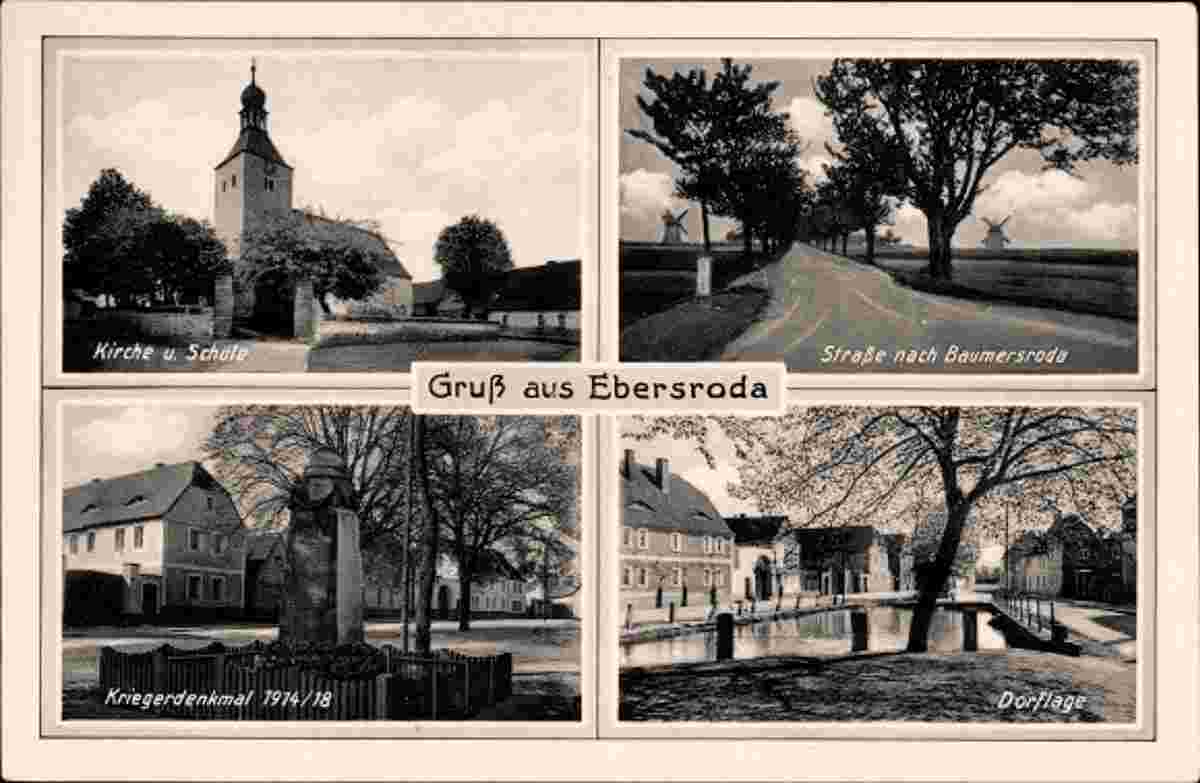 Gleina. Ebersroda - Kirche, Schule, Dorflage, Kriegerdenkmal, Windmühlen