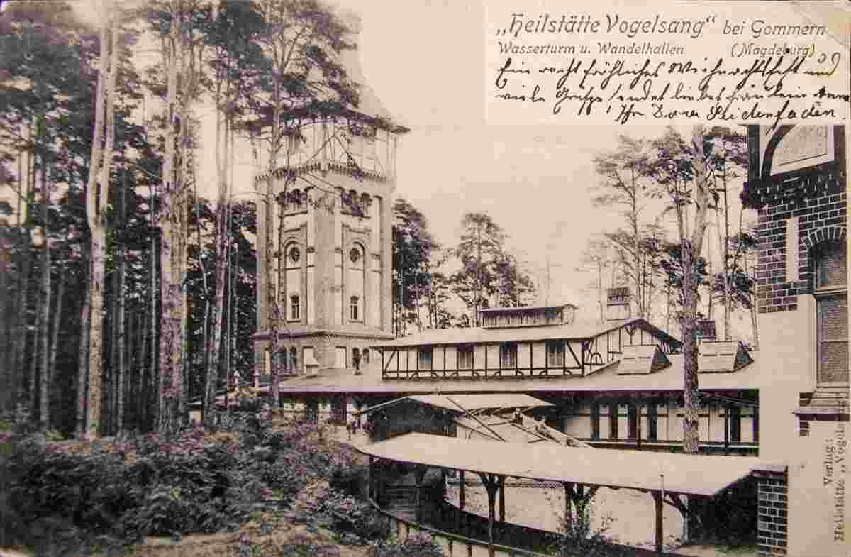 Gommern. Heilstätte Vogelsang, Wasserturm und Wandelhallen, 1903