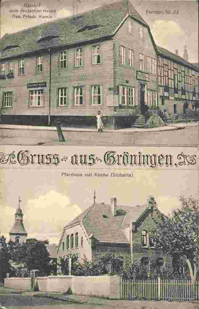 Gröningen. Gasthof zum deutschen Hause, Pfarrhaus mit Kirche
