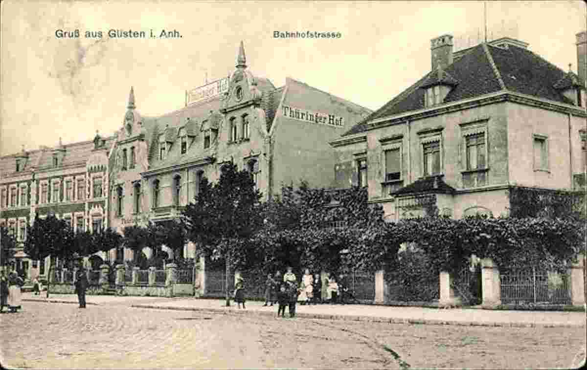 Güsten. Bahnhofstraße, Hotel Thüringer Hof, 1908