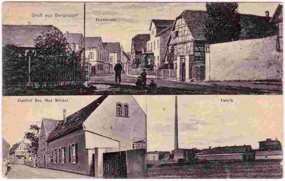 Gutenborn. Bergisdorf - Gasthof, besitzer Max Möckel, Fabrik, Dorfstraße, um 1920