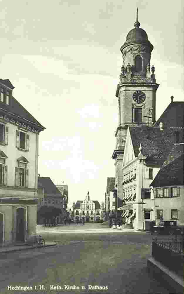 Hechingen. Marktstraße mit Katholisches Kirche und Rathaus