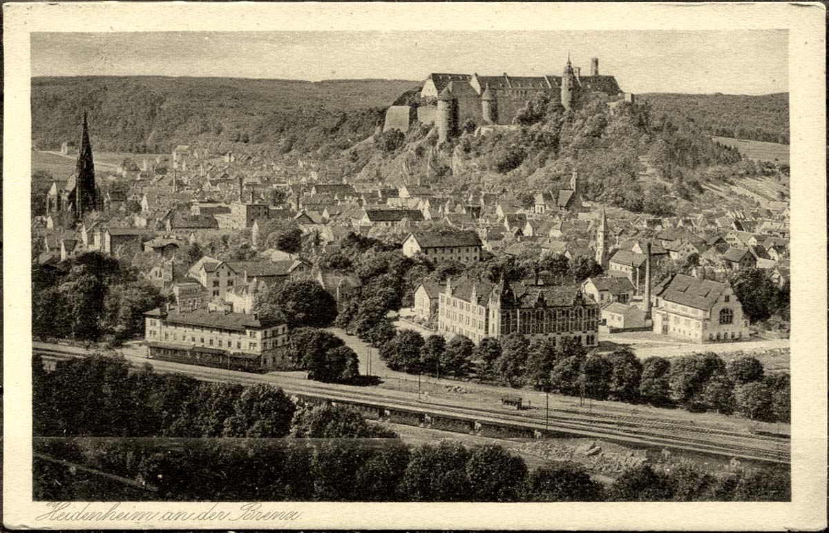 Heidenheim an der Brenz. Panorama von Stadt mit Bahnhof, 1910