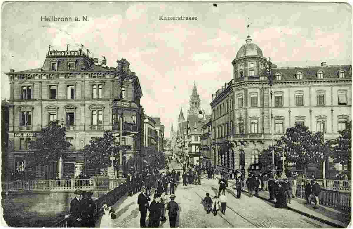 Heilbronn. Kaiser Straße und Brücke, um 1910