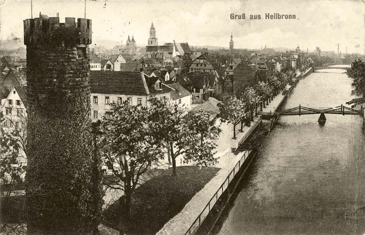 Heilbronn. Panorama von Stadtturm und fluss Neckar, 1911