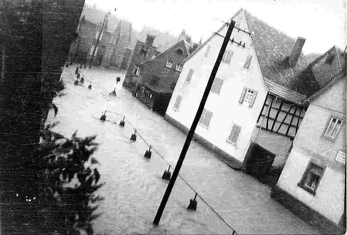 Hemsbach. Bachgasse - Überschwemmung um 1948