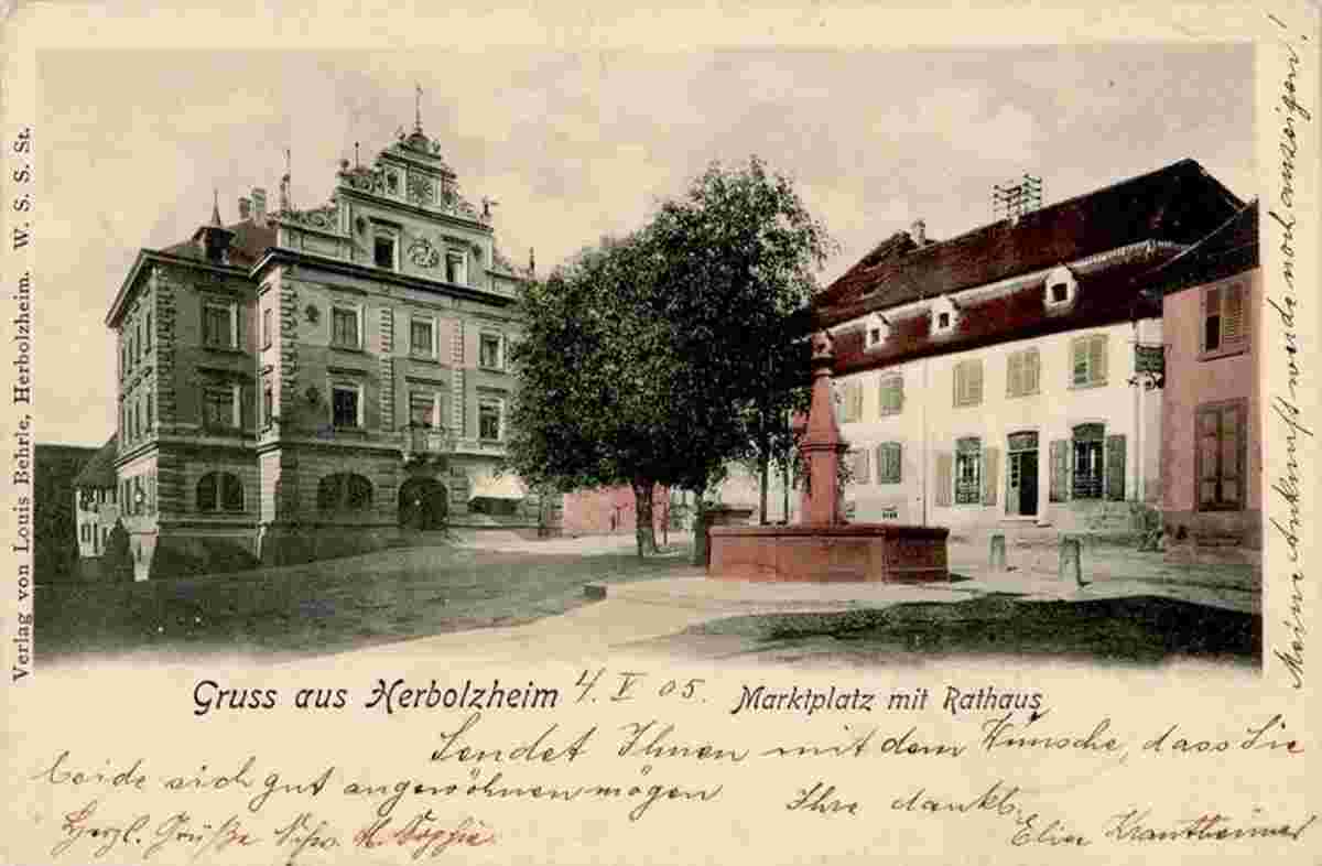 Herbolzheim. Marktplatz mit Rathaus, 1905