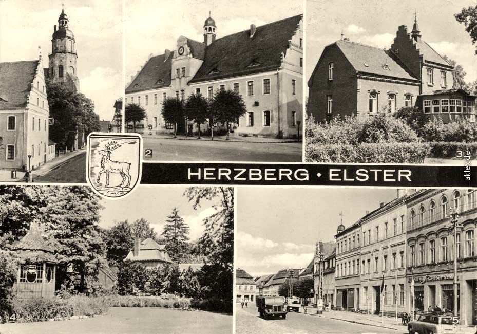 Herzberg (Elster). Kirchstraße, Rathaus, Wannenbad, Torgauer Straße, 1969