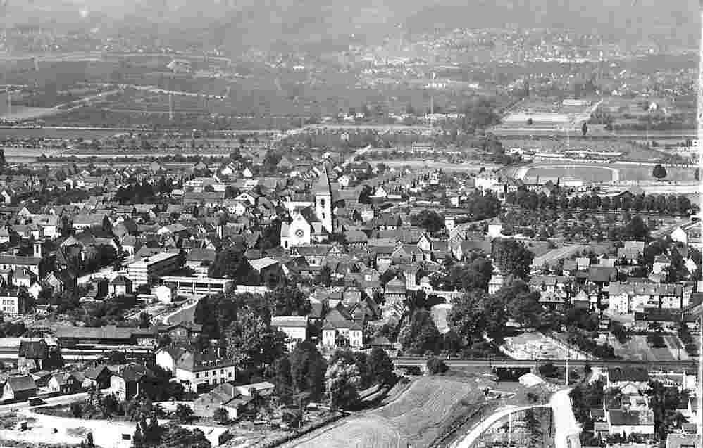 Hattersheim. Panorama der Stadt, um 1960