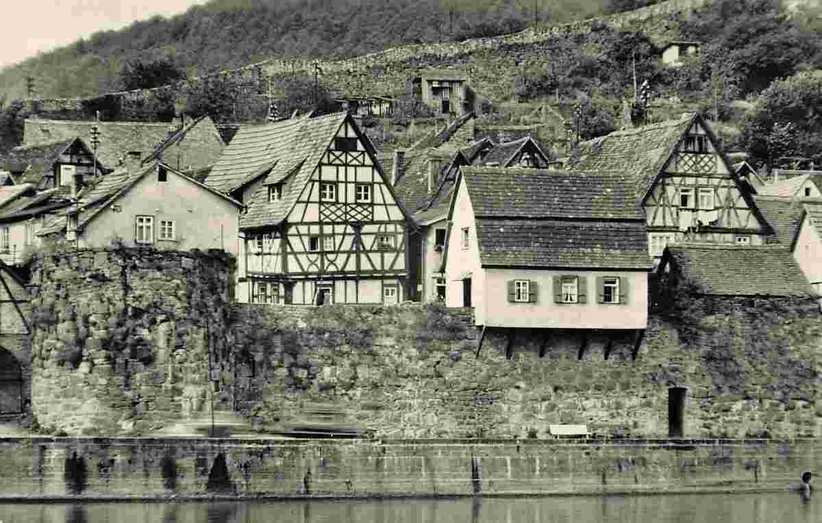 Hirschhorn. Panorama der Stadt und Häuser
