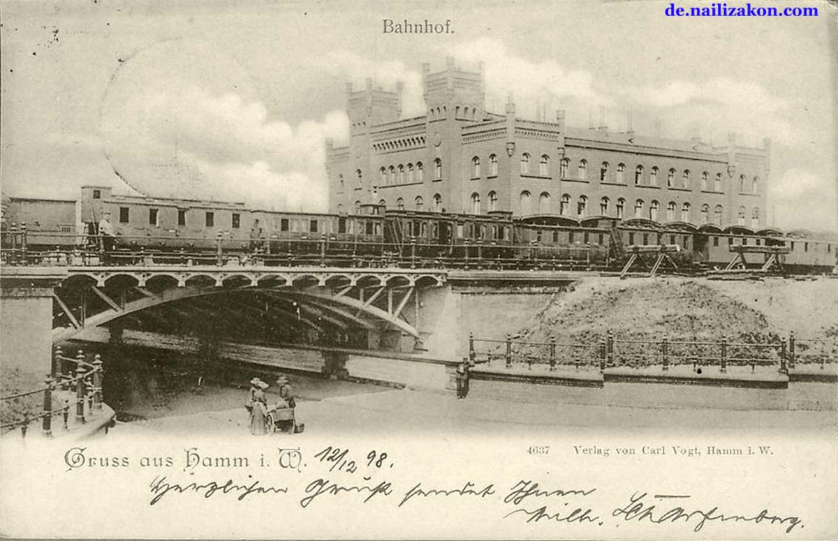 Hamm. Eisenbahnbrücke und Bahnhof, 1898