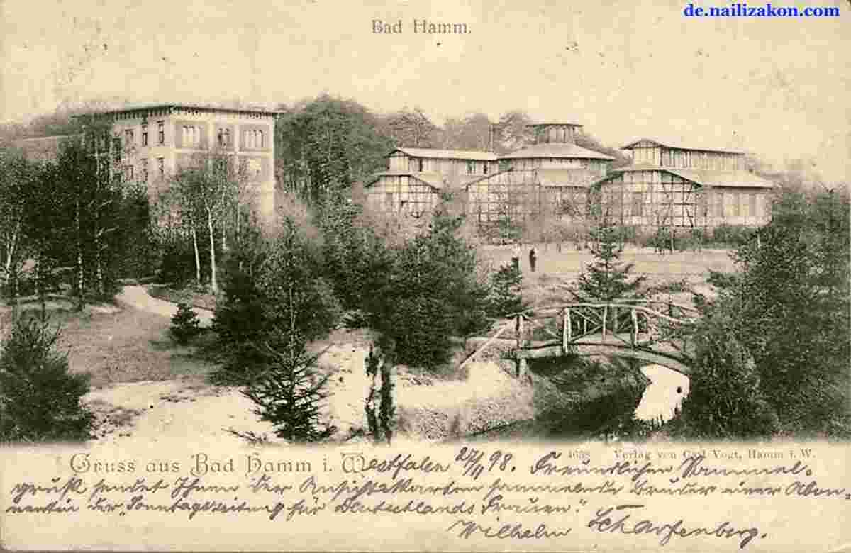 Hamm. Park mit kleine brücke, 1898