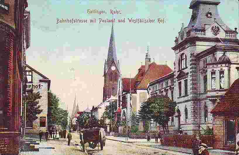 Hattingen. Bahnhofstraße mit Postamt und Westfälischer Hof