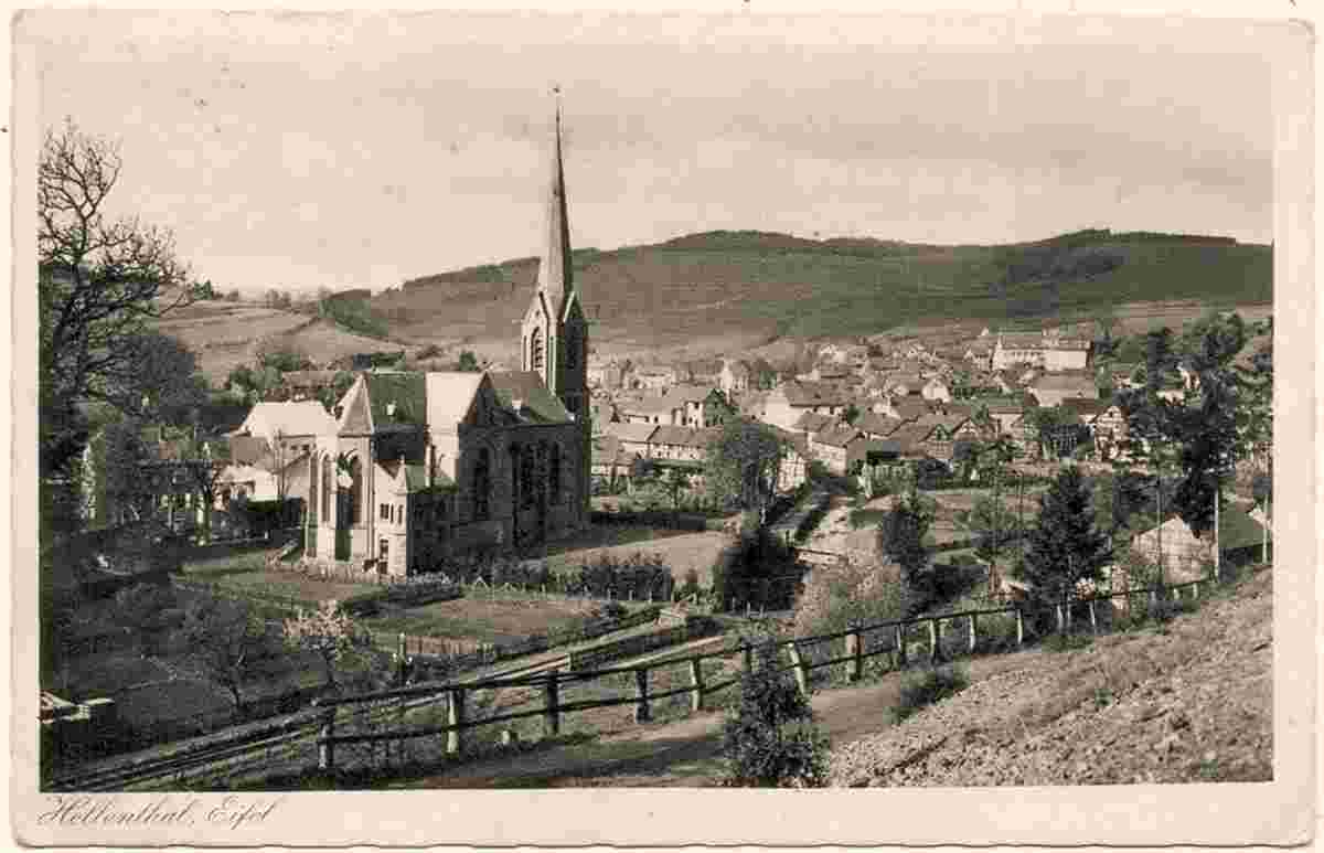 Hellenthal. Ortsansicht mit Kirche, 1930