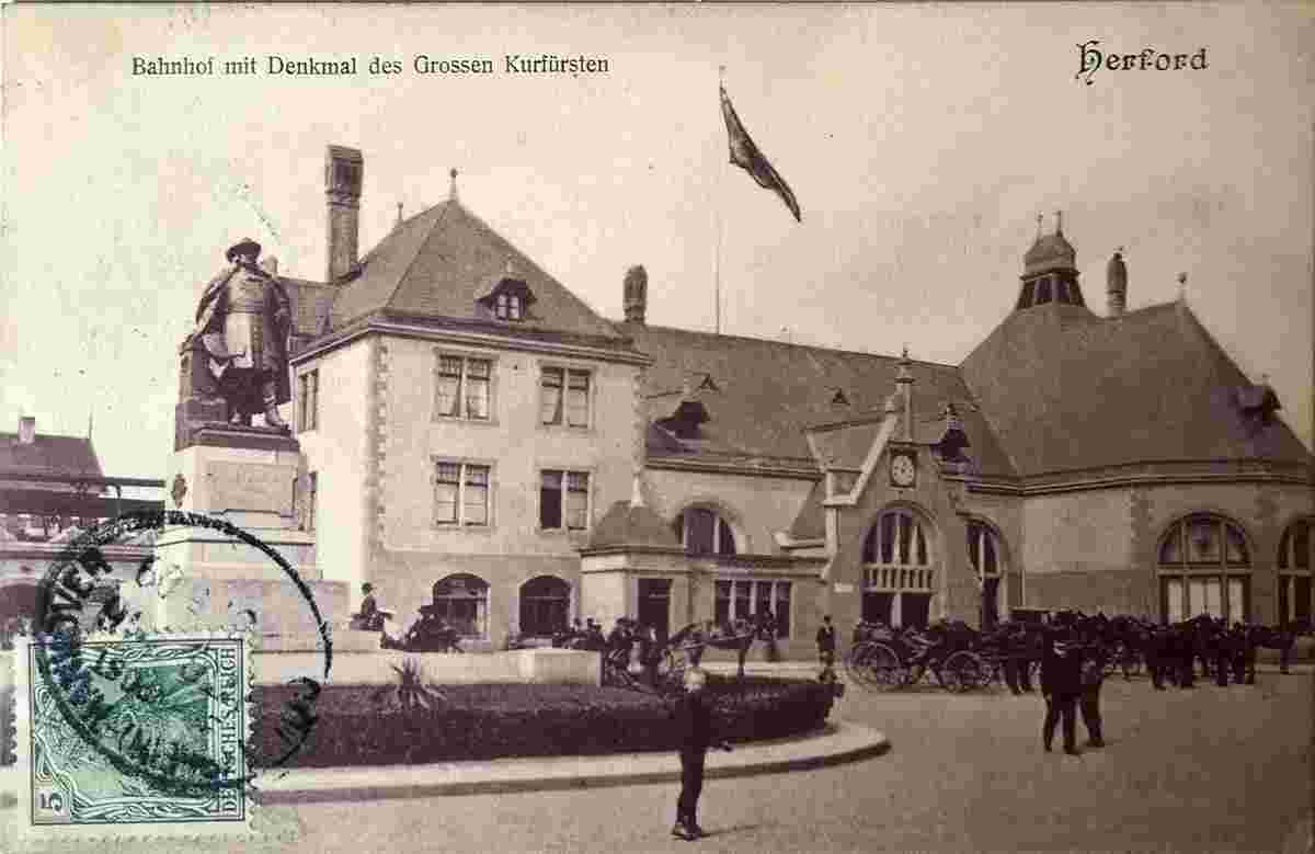 Herford. Bahnhof und Denkmal des Große Kurfursten, 1909