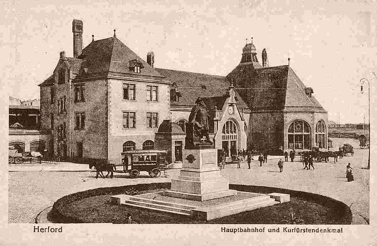 Herford. Hauptbahnhof und Kurfürstendenkmal, 1922