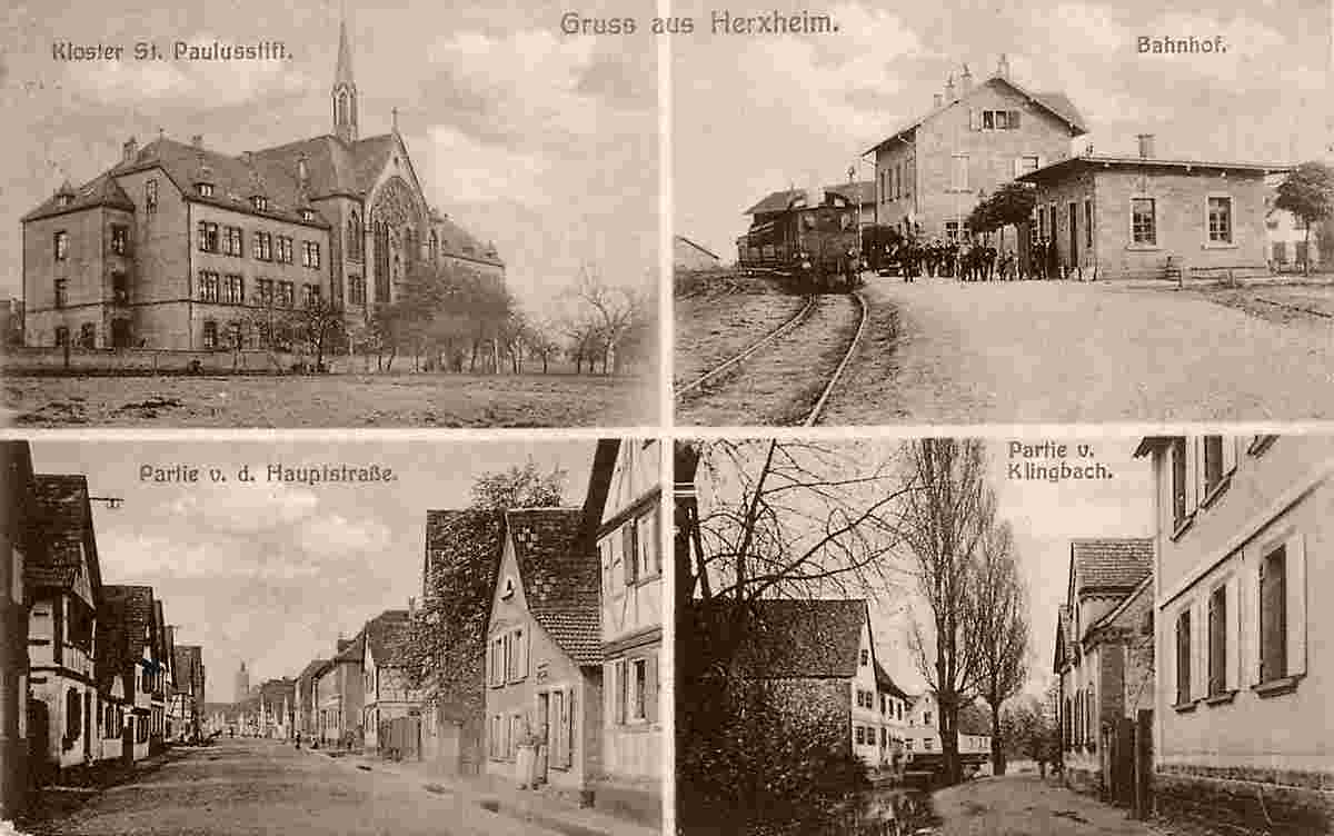 Herxheim bei Landau. Bahnhof, Hauptstraße, Kloster St Paulusstift, bis 1920