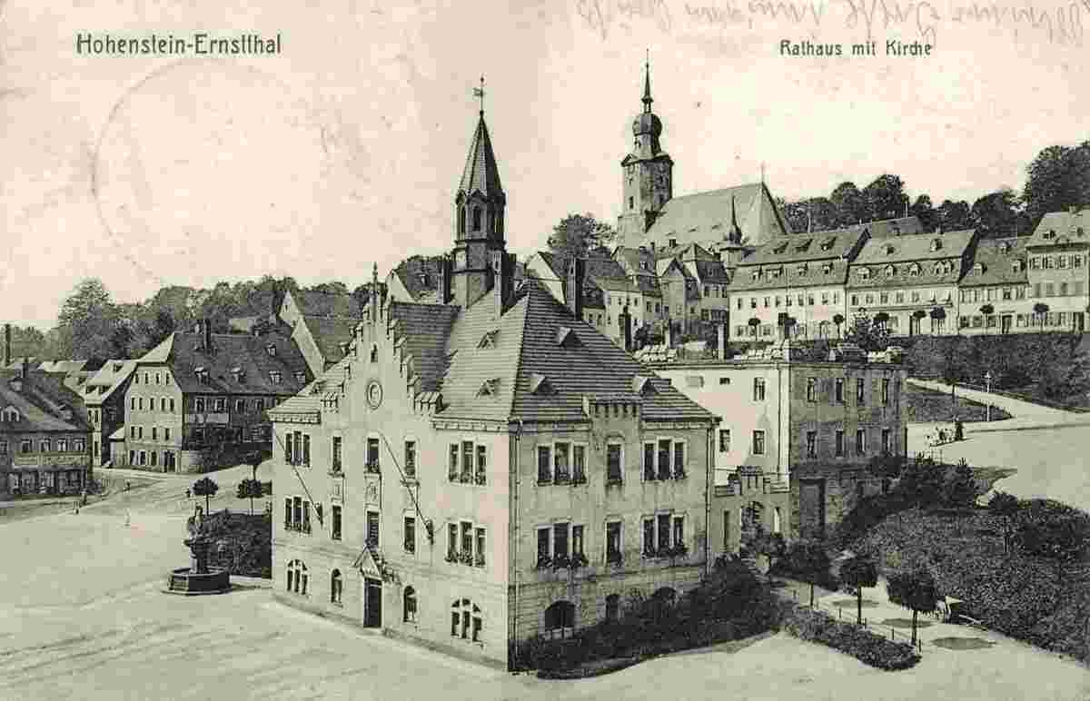 Hohenstein-Ernstthal. Rathaus mit Kirche, 1916