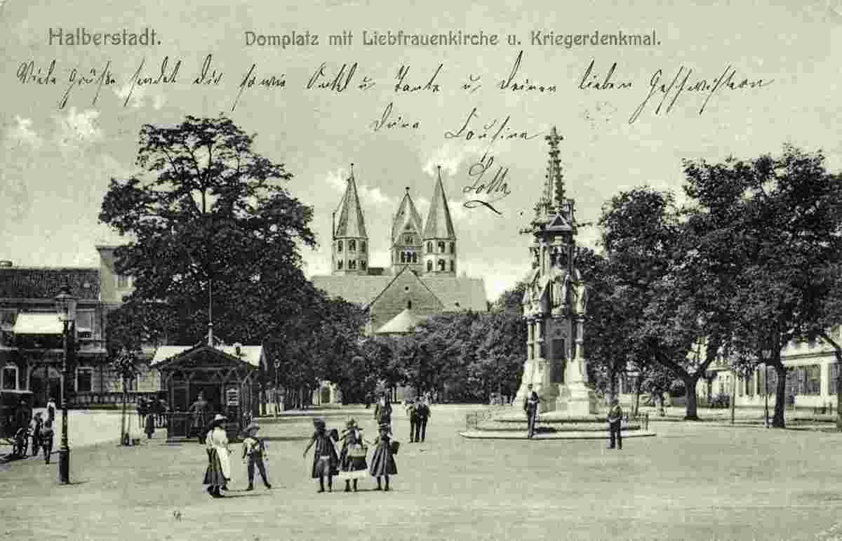 Halberstadt. Domplatz mit Liebfrauenkirche und Kriegerdenkmal, 1908