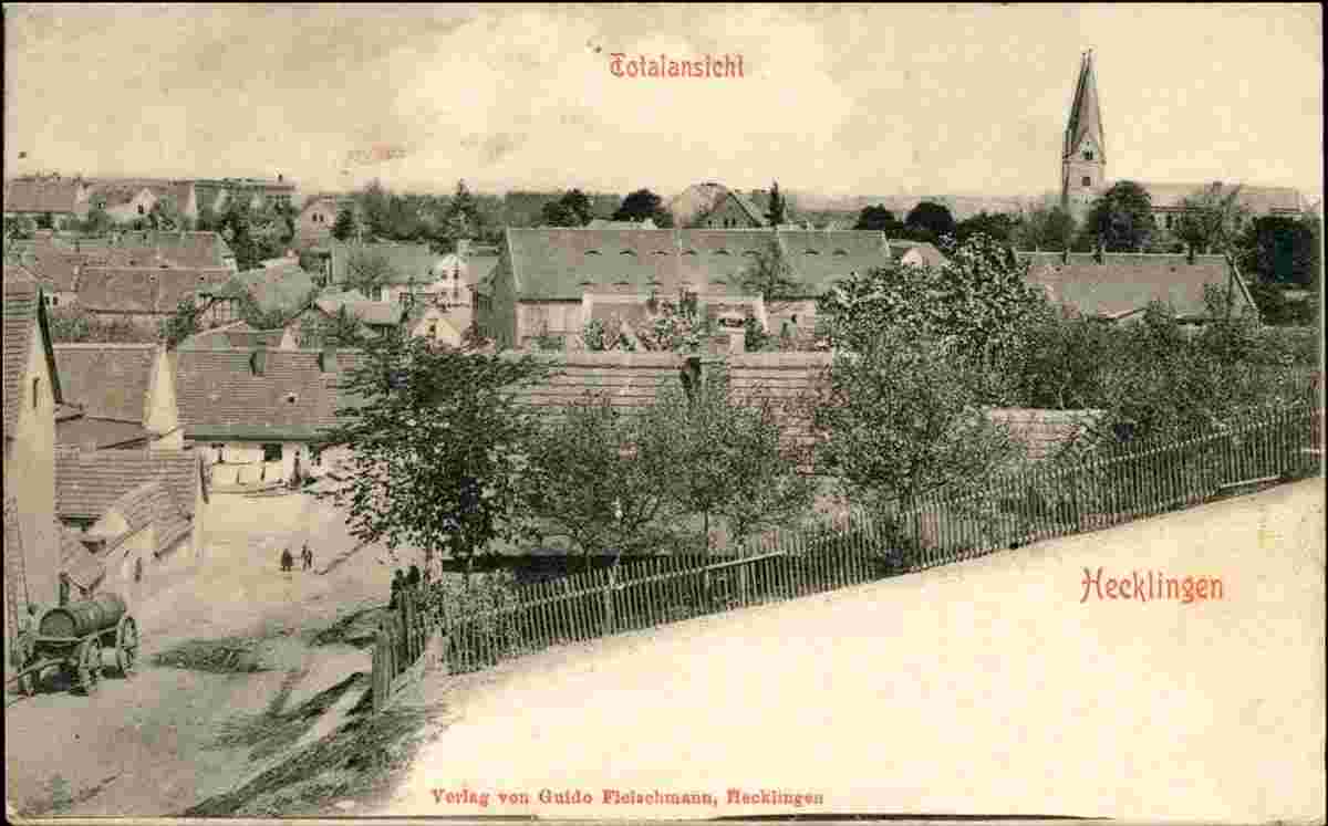 Hecklingen. Blick auf straße und Kirche, 1911
