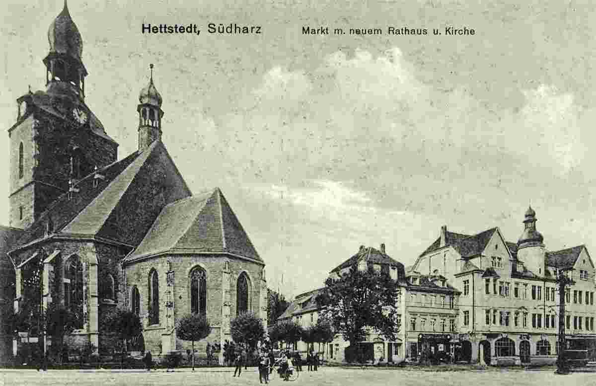 Hettstedt. Marktplatz mit Rathaus und Kirche, 1917