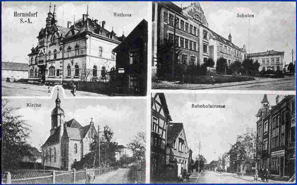Hohe Börde. Hermsdorf - Bahnhofstraße, Schule, Rathaus und Kirche