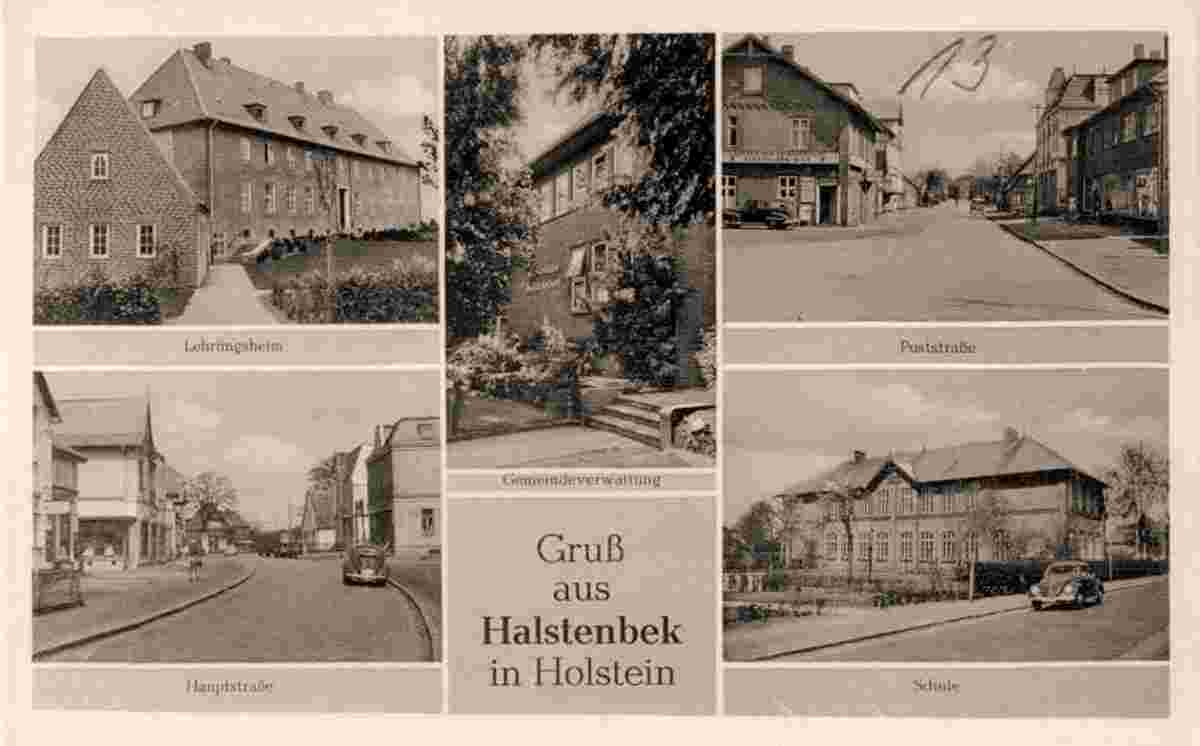 Halstenbek. Lehrlingsheim, Poststraße, Hauptstraße und Schule
