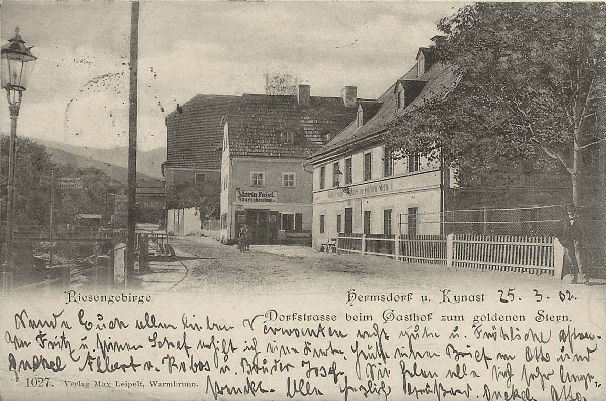Hermsdorf. Dorfstraße beim Gasthof 'Zum Goldenen Stern', 1902