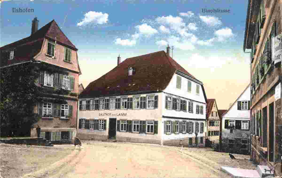 Ilshofen. Hauptstraße mit Gasthof zum Lamm, 1930