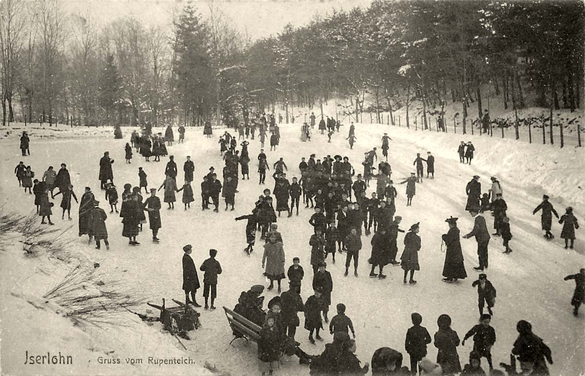 Iserlohn. Rupenteich, Winter, Eislauf, 1909