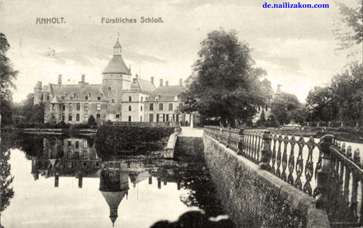 Isselburg. Ortsteil Anholt - Fürstliches Schloß, Teich mit brücke, 1919