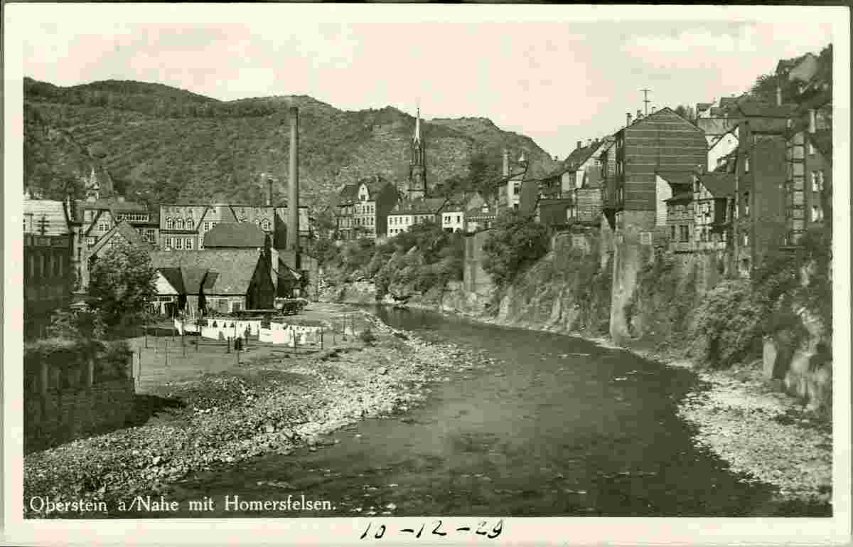 Idar-Oberstein. Panorama von Oberstein mit Homersfelsen, 1929