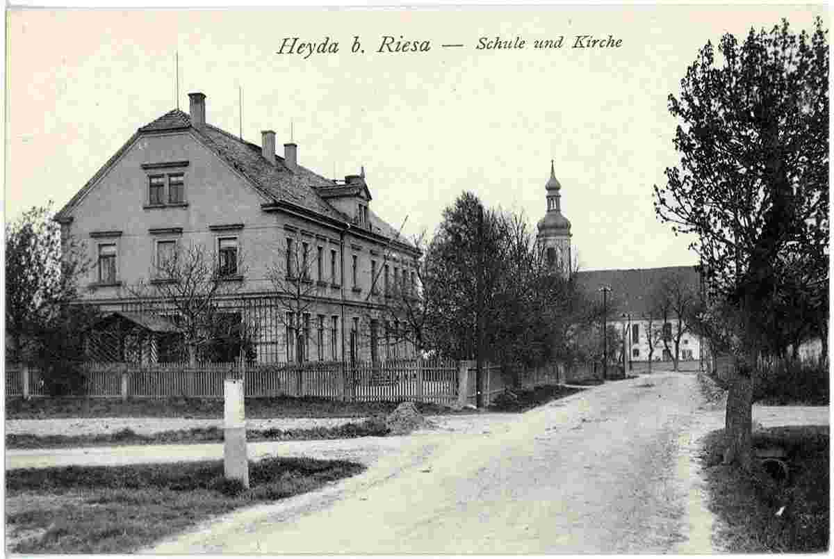 Ilmenau. Heyda - Schule und Kirche, 1914