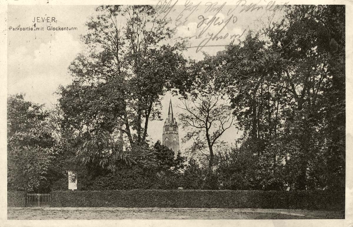 Jever. Park mit Glockenturm, 1915