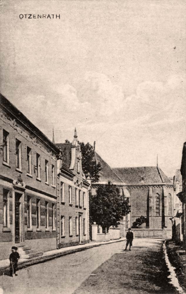 Jüchen. Otzenrath - Ortsstraße, Kirche, 1919