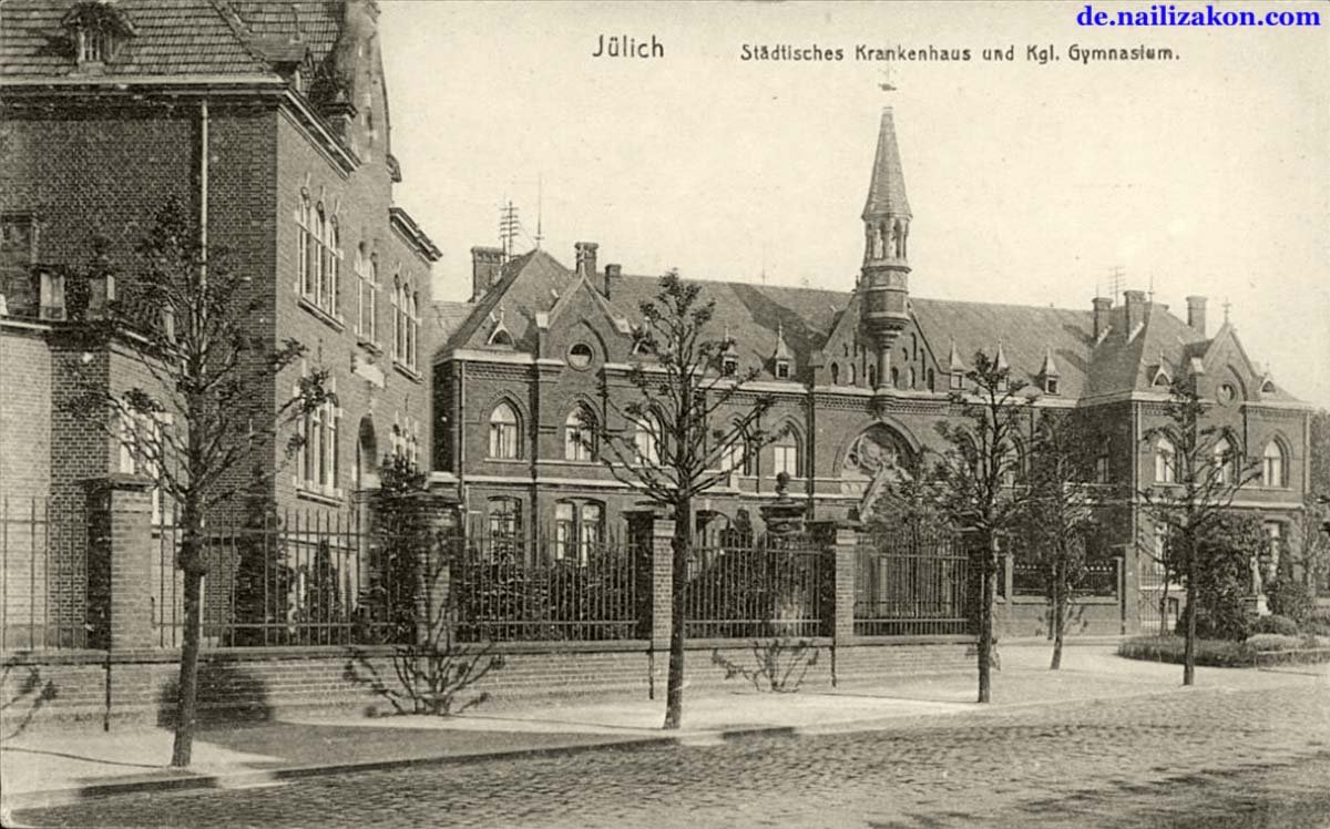 Jülich. Städtisches Krankenhaus und Königliche Gymnasium, 1919