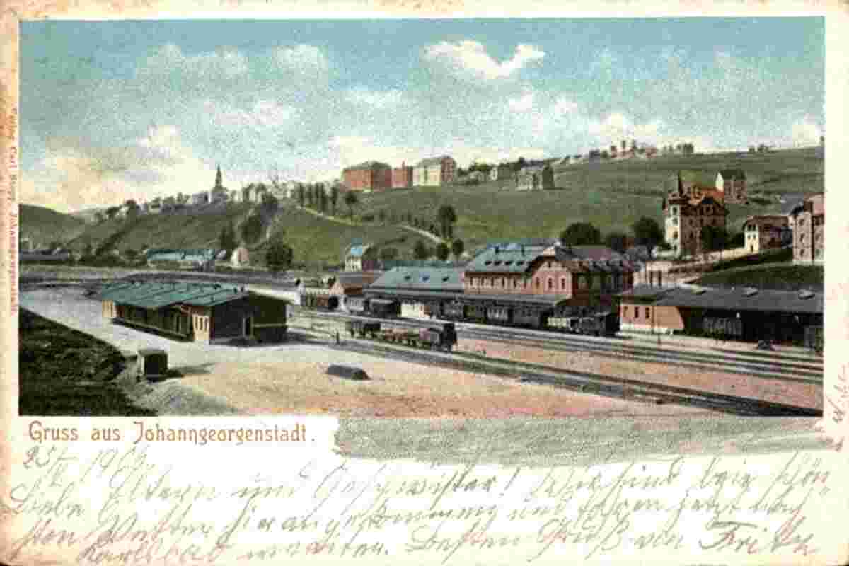 Johanngeorgenstadt. Bahnhof Depot, Zug, Brücke, 1906
