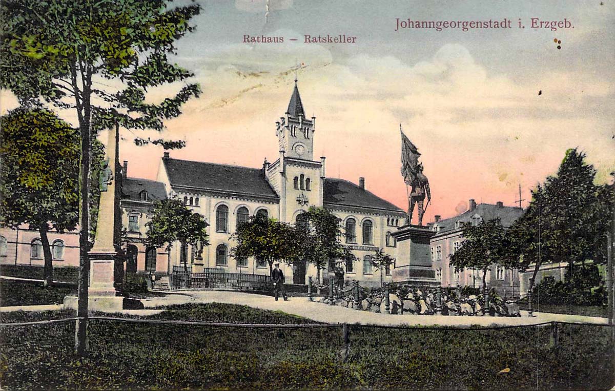Johanngeorgenstadt. Marktplatz - Rathaus und Ratskeller, 1910