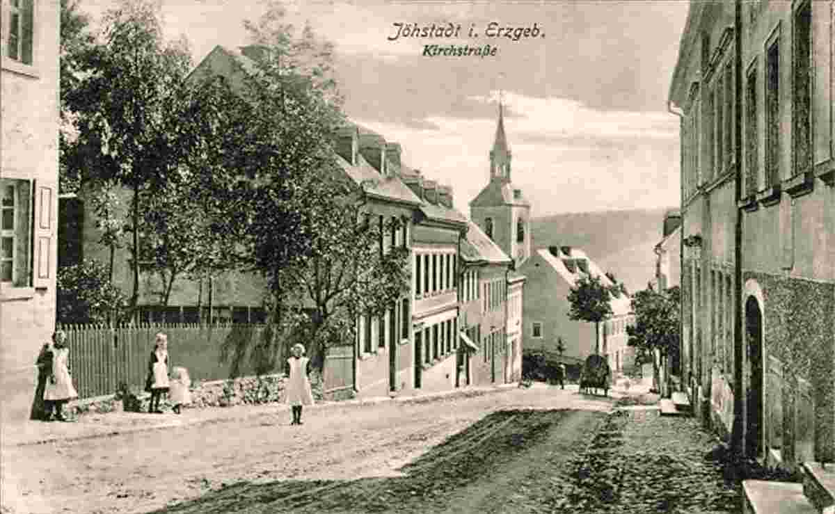 Jöhstadt. Kirchstraße mit Kirche, 1913