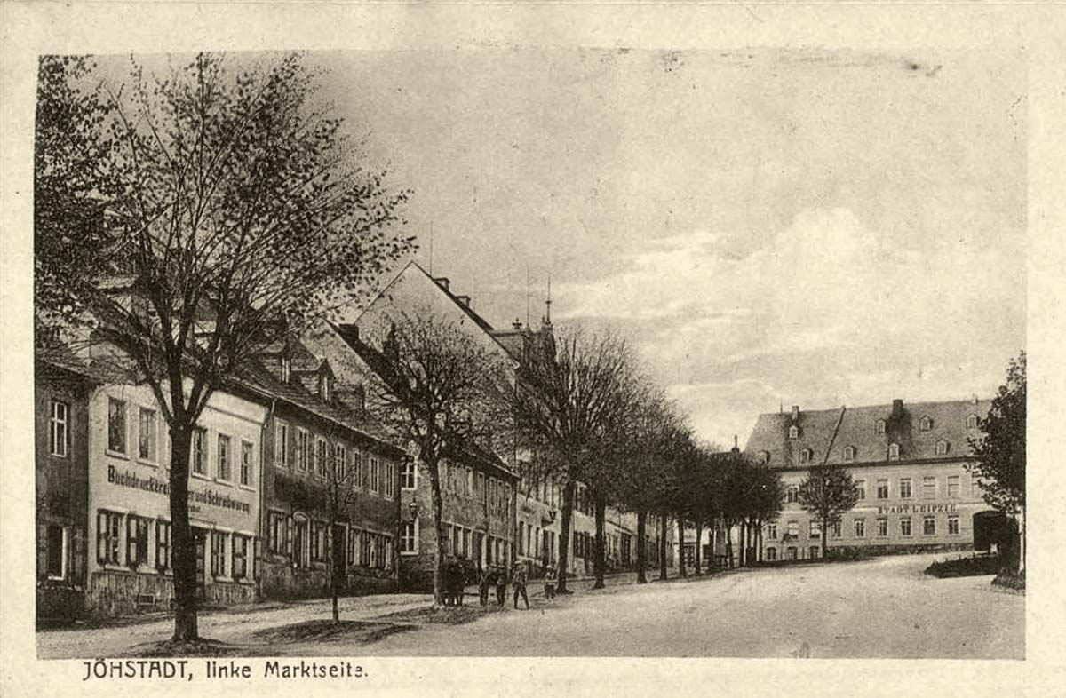 Jöhstadt. Linke Marktseite, mit Buchdruckerei, 1910