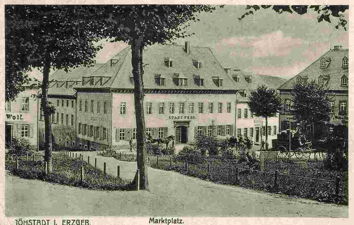 Jöhstadt. Marktplatz mit Hotel Stadt Prag, 1921