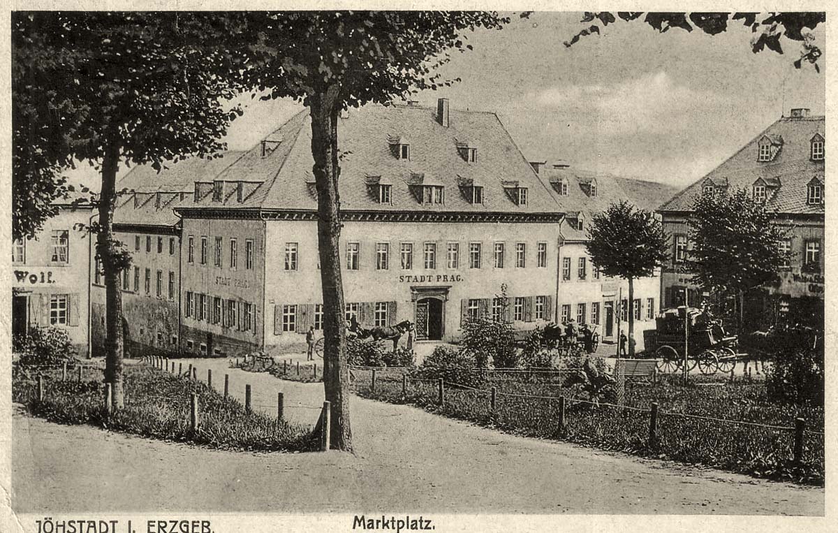 Jöhstadt. Marktplatz mit Hotel 'Stadt Prag', 1921
