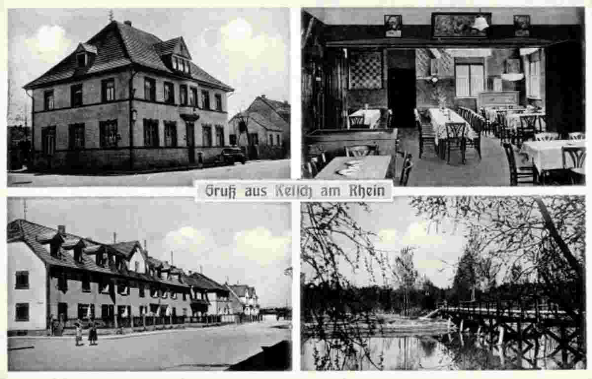 Ketsch am Rhein. Gasthaus zur Kurpfalz, Inhaber Fritz Witzler, Straßen, Brücke