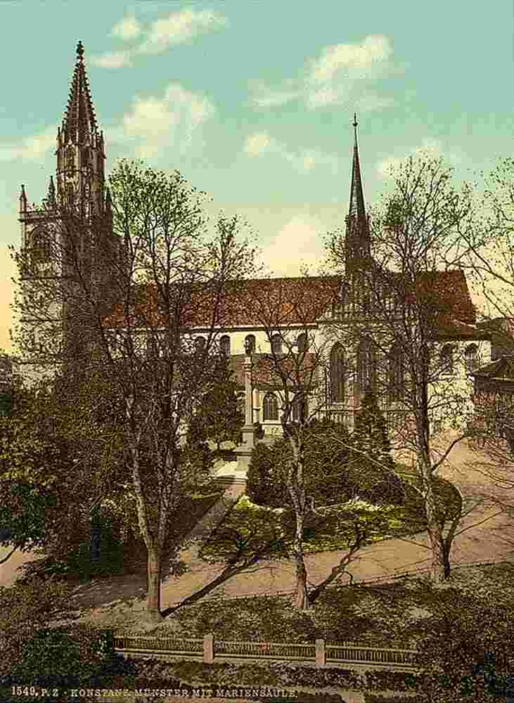 Konstanz. Kathedrale und die Mariensäule, um 1890