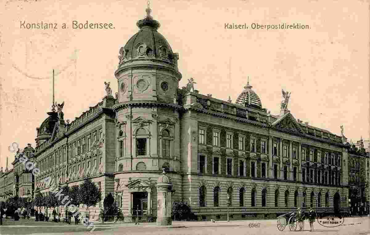 Konstanz. Martstätte - Postamt, Kaiserliche Oberpostdirektion, Litfaßsäule, 1909