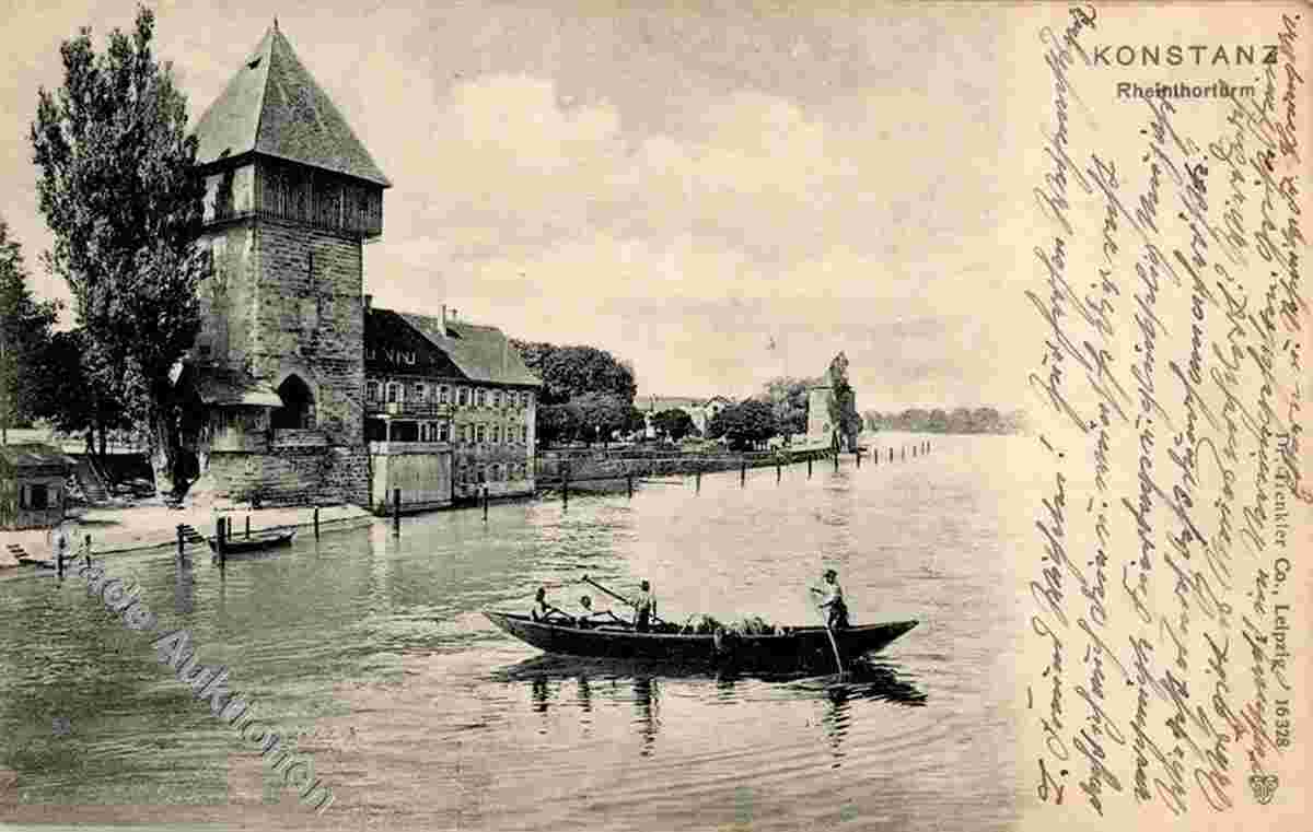 Konstanz. Rheintorturm und Boot, 1903