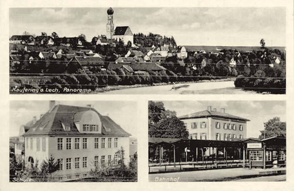 Kaufering. Bahnhof, Schule, Totalansicht, 1955