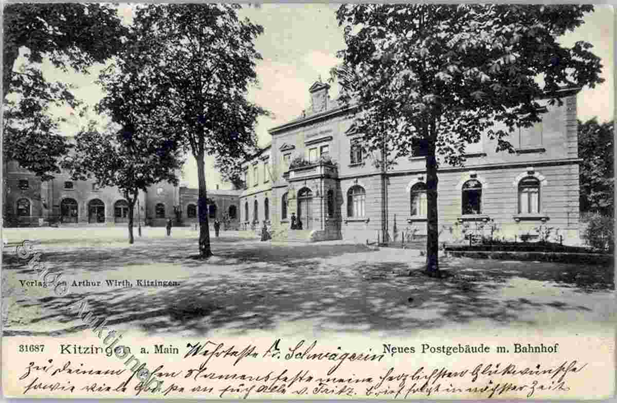 Kitzingen. Bahnhof und Neues Postamt, 1905