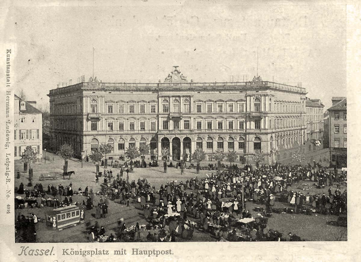 Kassel. Markt am Königsplatz und Hauptpost, 1905