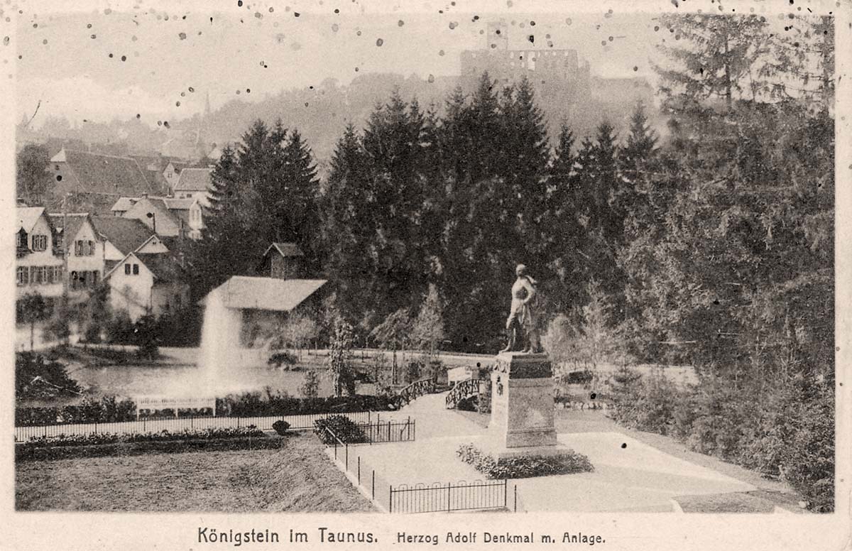 Königstein im Taunus. Herzog Adolf Denkmal und brunnen, 1919